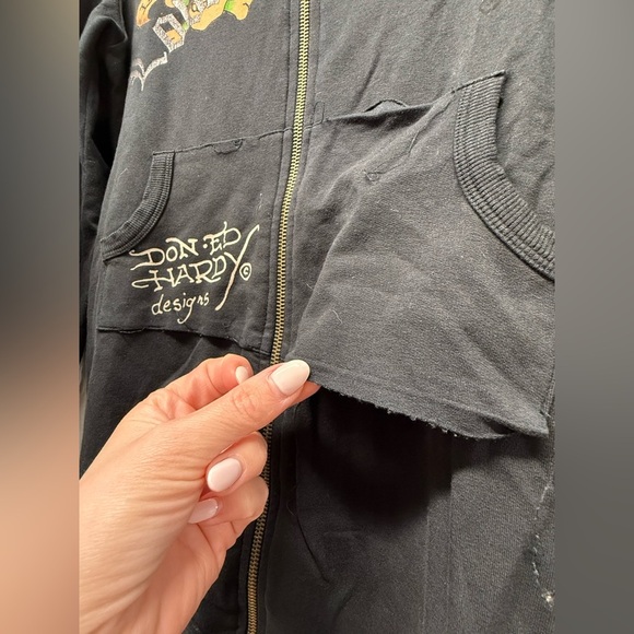 Ed Hardy VTG CHRISTIAN AUDIGIER Love Kills Slowly Hoodie Large SKULL Grunge Y2K - Picture 10 of 10